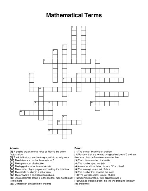 Mathematical Terms Crossword Puzzle