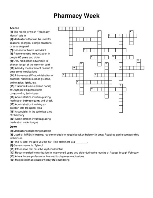 Pharmacy Week Crossword Puzzle