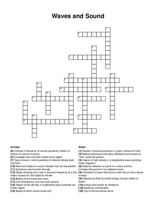 Waves and Sound Crossword Puzzle
