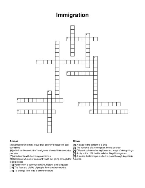 Immigration Crossword Puzzle