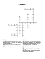 Fractions crossword puzzle