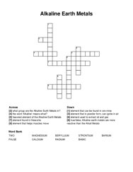 Alkaline Earth Metals crossword puzzle