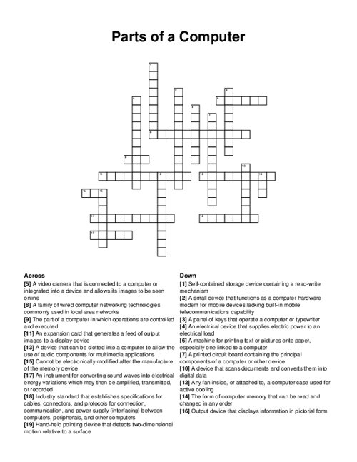 Parts of a Computer Crossword Puzzle