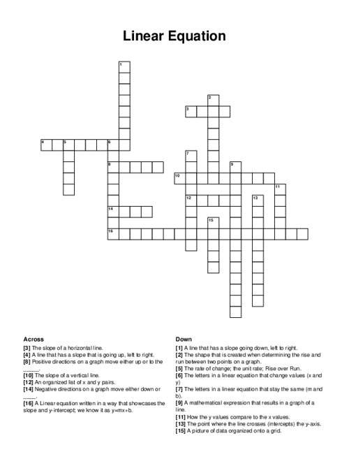 Linear Equation Crossword Puzzle