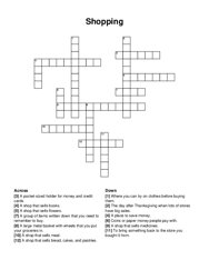 Shopping crossword puzzle