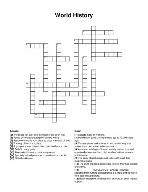 World History Crossword Puzzle
