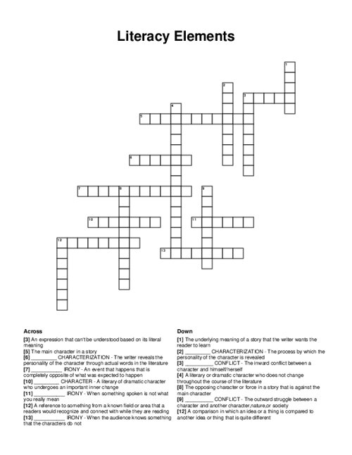 Literacy Elements Crossword Puzzle