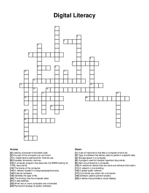 Digital Literacy Crossword Puzzle