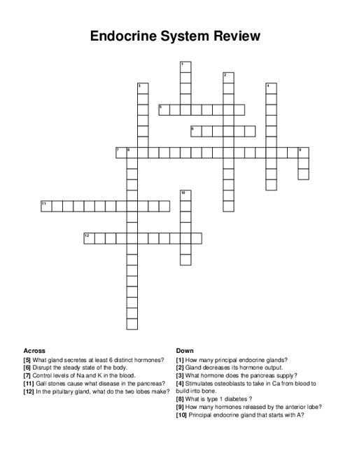 Endocrine System Review Crossword Puzzle
