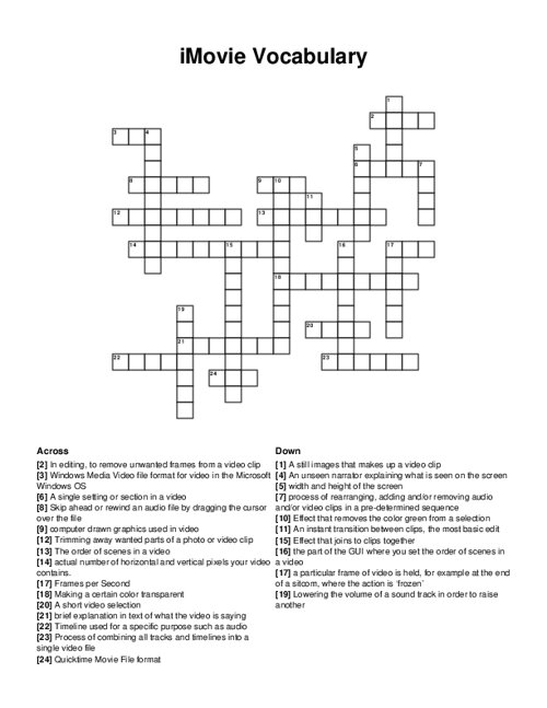 iMovie Vocabulary Crossword Puzzle