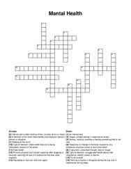 Mantal Health crossword puzzle