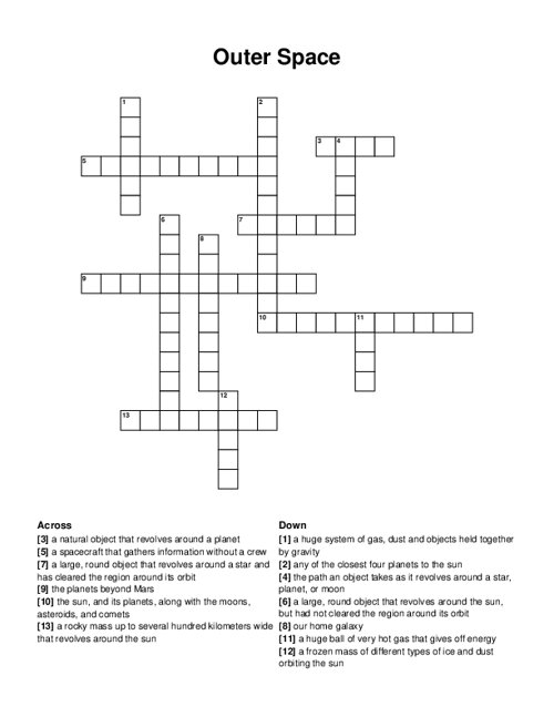 Outer Space Crossword Puzzle