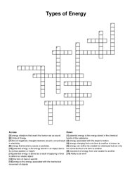 Types of Energy crossword puzzle