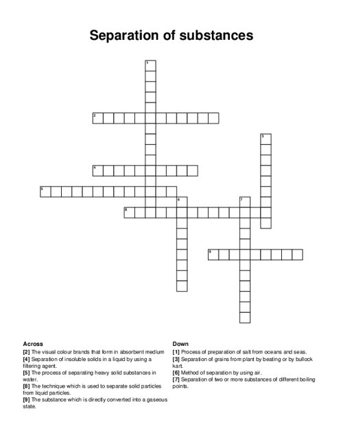 Separation of substances Crossword Puzzle