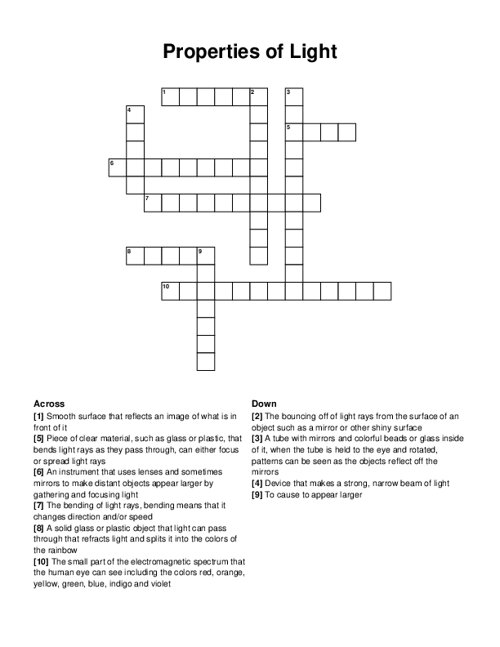 Properties of Light Crossword Puzzle