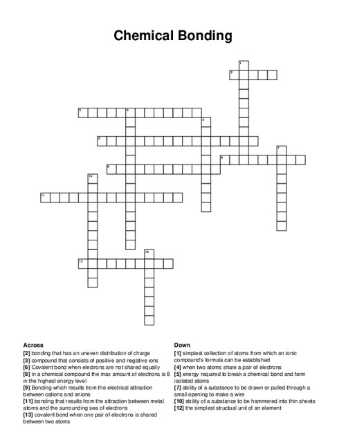 Chemical Bonding Crossword Puzzle