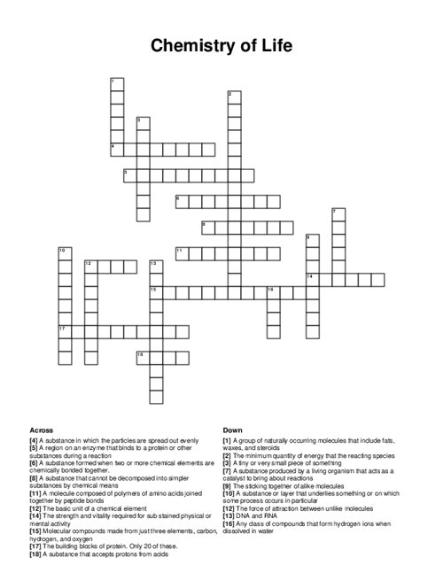 Chemistry of Life Crossword Puzzle