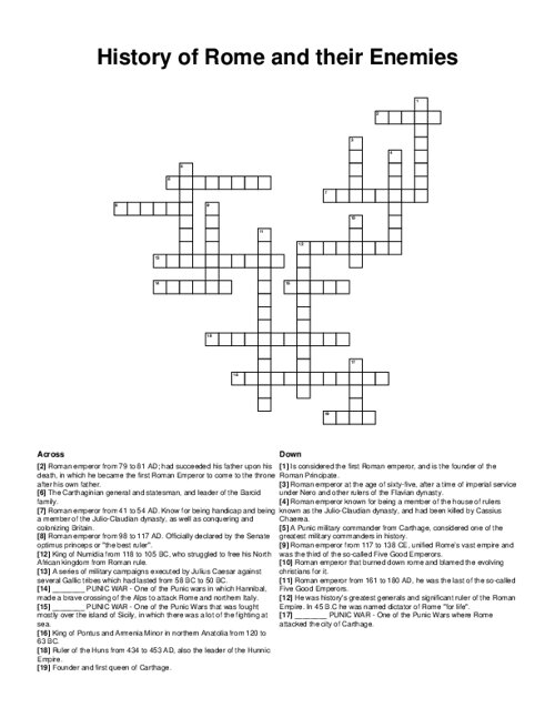 History of Rome and their Enemies Crossword Puzzle
