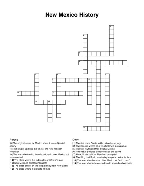 New Mexico History Crossword Puzzle