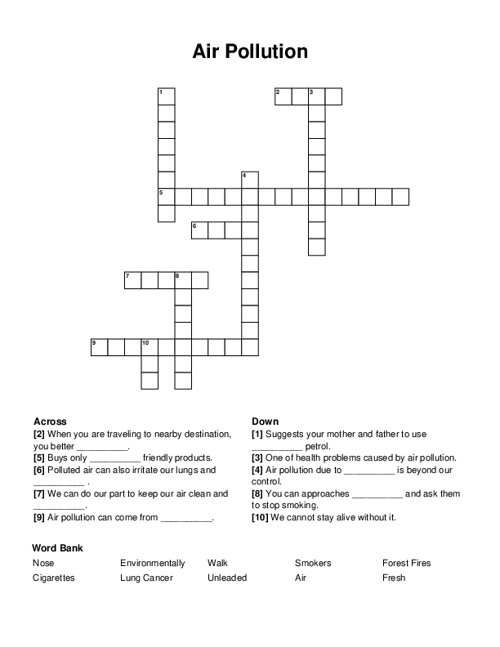 Air Pollution Crossword Puzzle