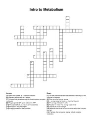 Intro to Metabolism crossword puzzle