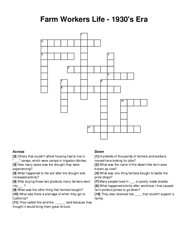 Farm Workers Life - 1930s Era crossword puzzle