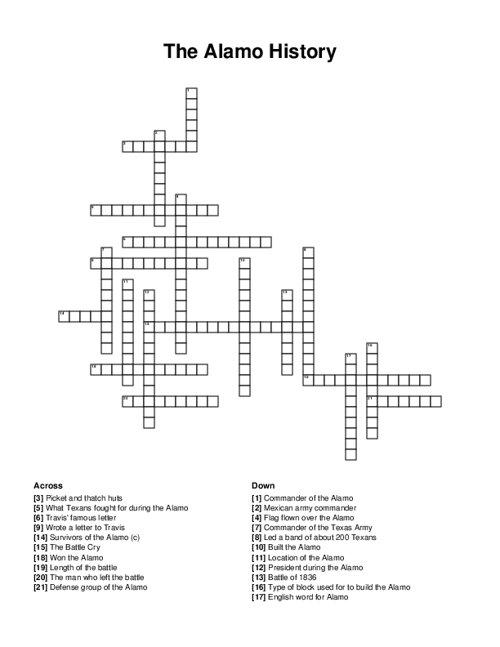 The Alamo History Crossword Puzzle