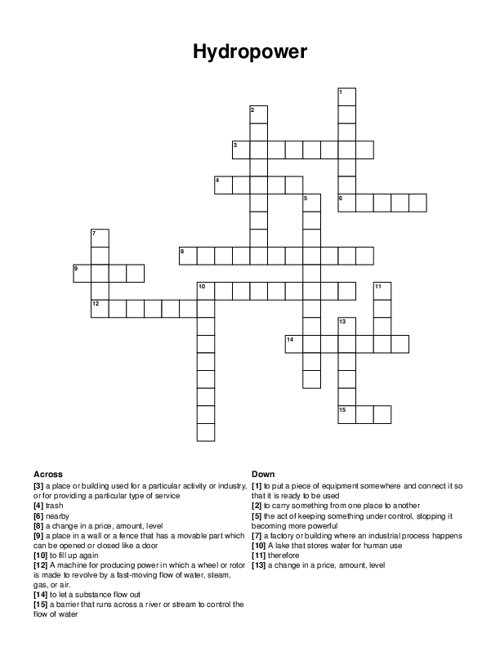 Hydropower Crossword Puzzle