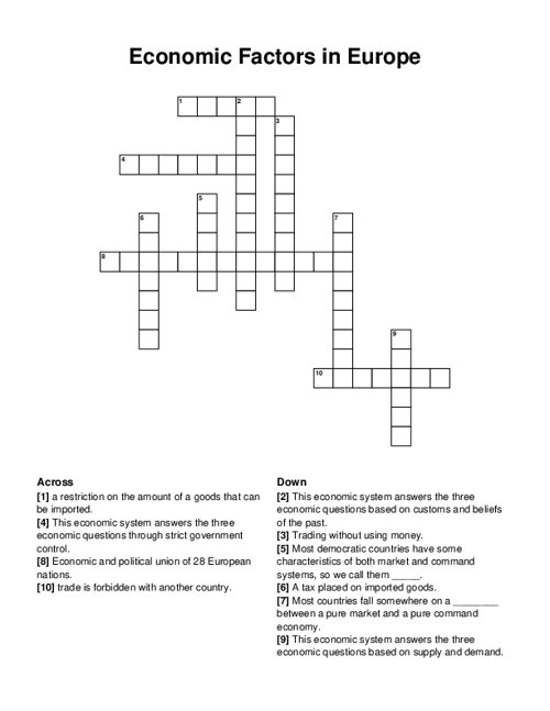 Economic Factors in Europe Crossword Puzzle