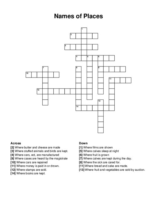 Names of Places Crossword Puzzle