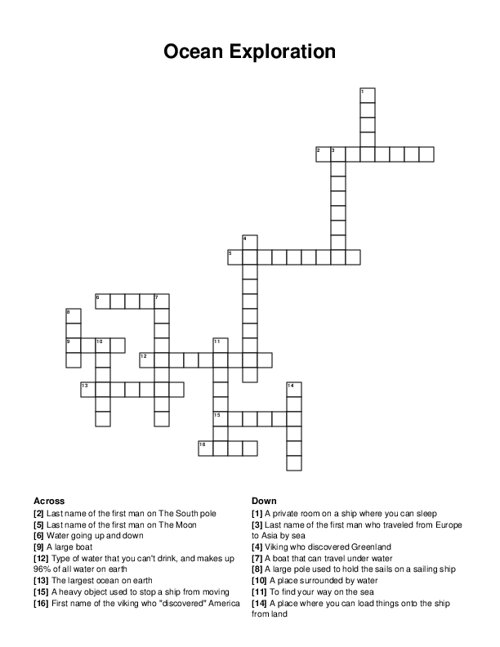 Ocean Exploration Crossword Puzzle
