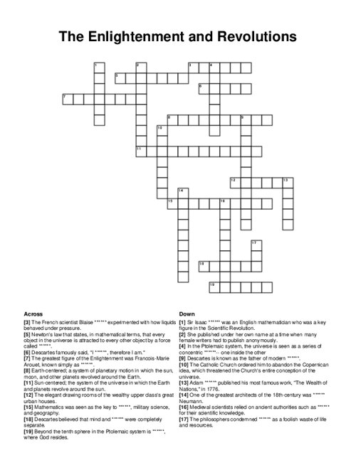 The Enlightenment and Revolutions Crossword Puzzle