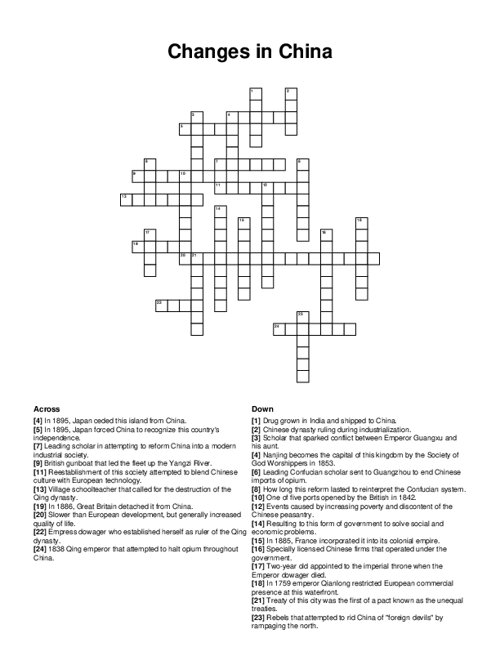 Changes in China Crossword Puzzle