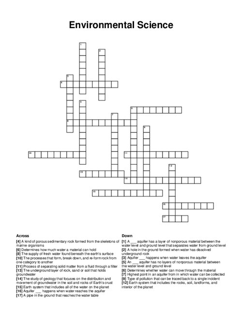 Environmental Science Crossword Puzzle