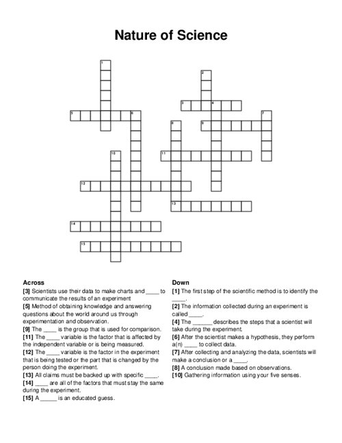 Nature Of Science Crossword Puzzle Nature Of Science Crossword Puzzle