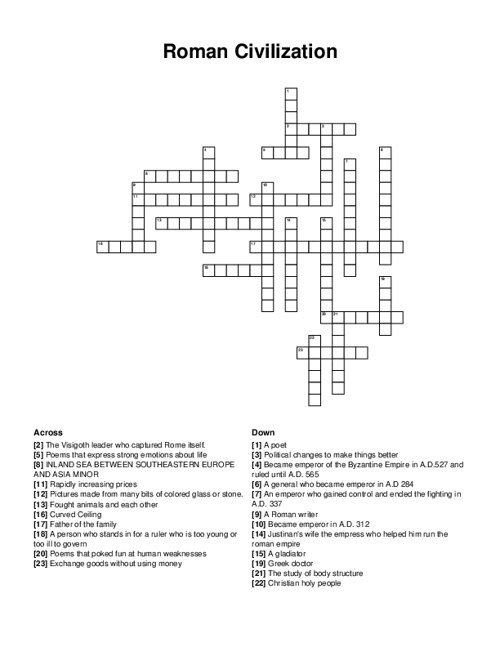 Roman Civilization Crossword Puzzle