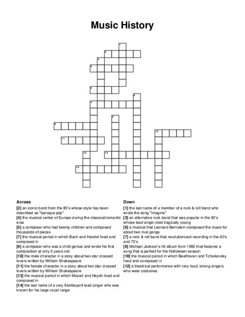 Music History Crossword Puzzle