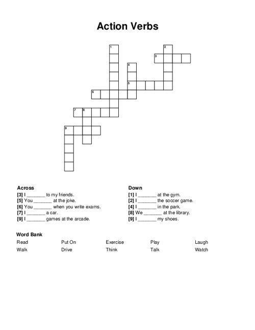 Action Verbs Crossword Puzzle