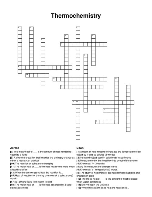 Thermochemistry Crossword Puzzle
