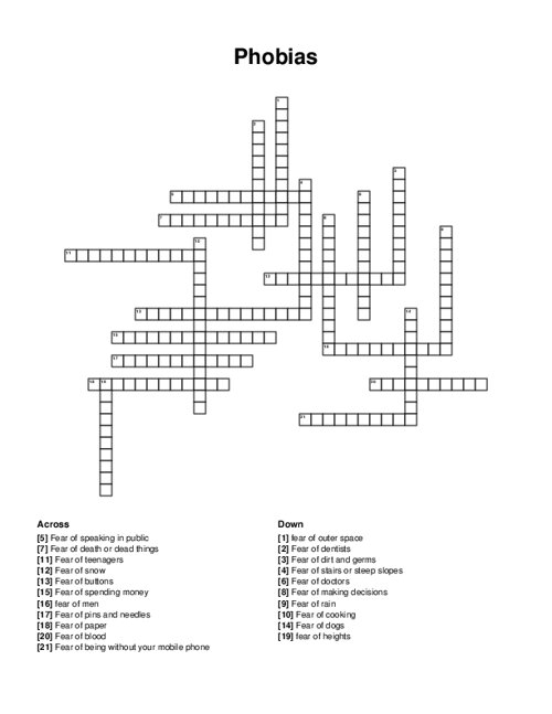 Phobias Crossword Puzzle