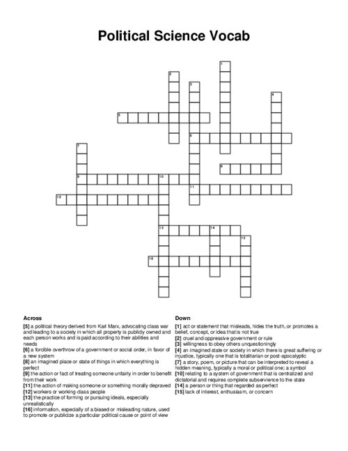 Political Science Vocab Crossword Puzzle