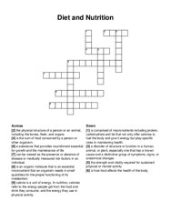 Diet and Nutrition crossword puzzle