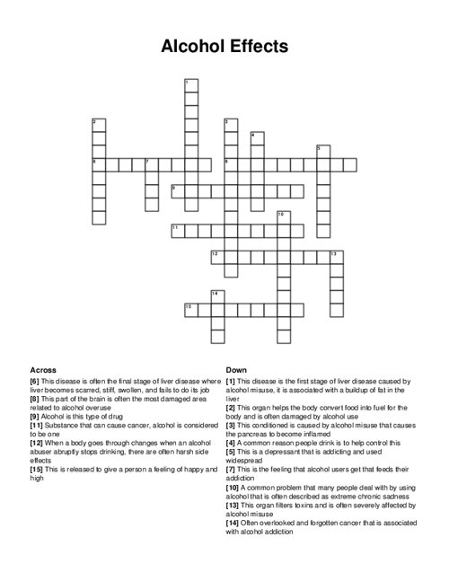 Alcohol Effects Crossword Puzzle