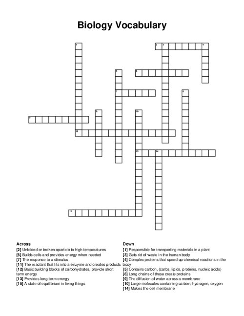 Biology Vocabulary Crossword Puzzle