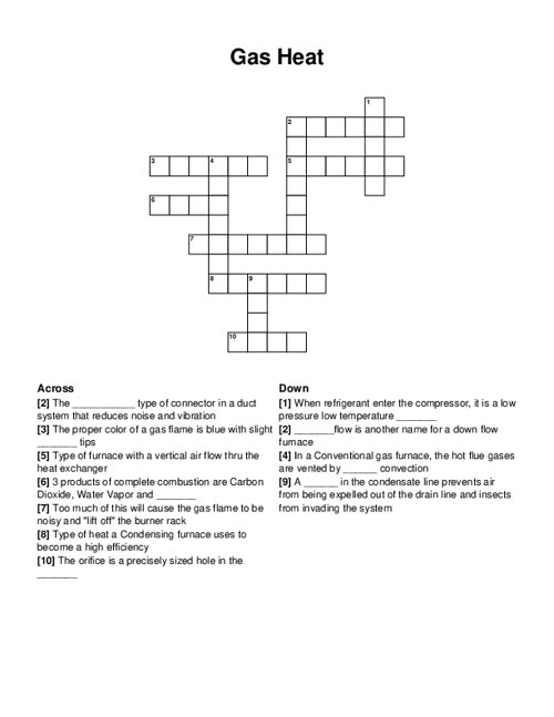 Gas Heat Crossword Puzzle