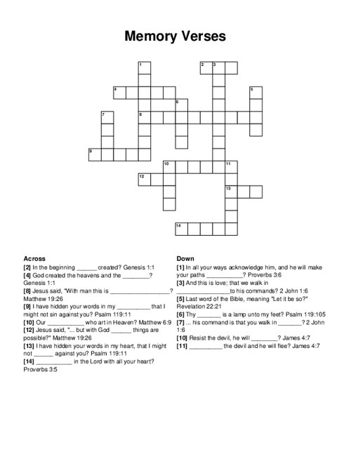 Memory Verses Crossword Puzzle