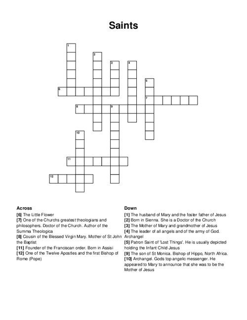 Saints Crossword Puzzle