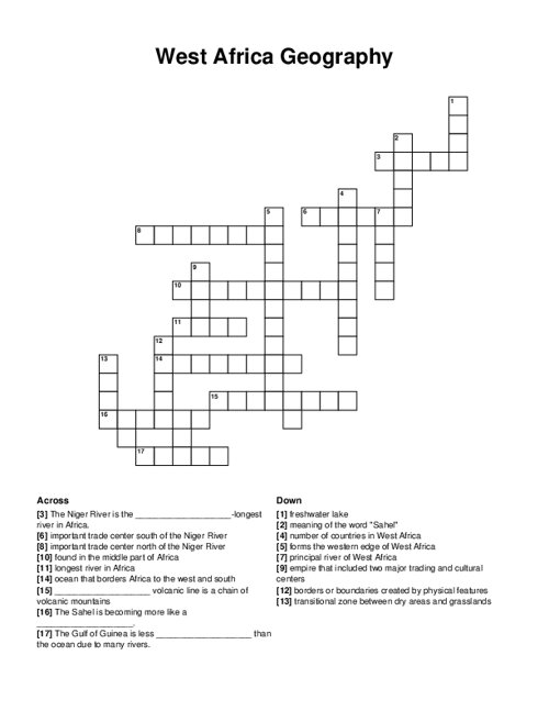 West Africa Geography Crossword Puzzle