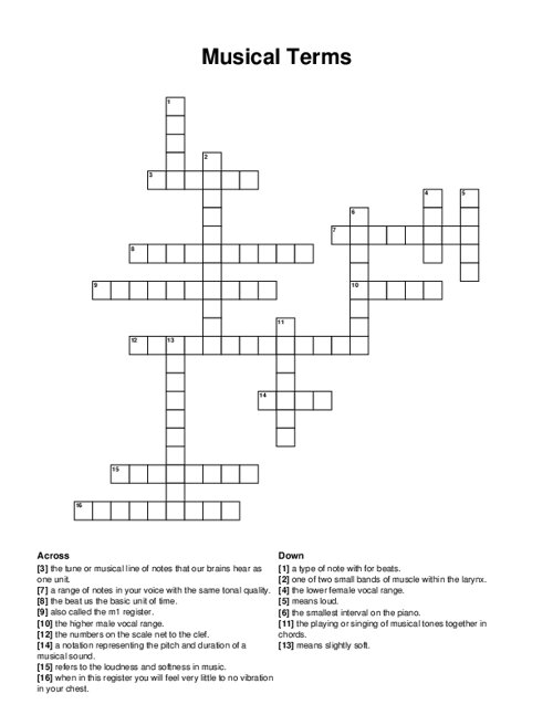 Musical Terms Crossword Puzzle