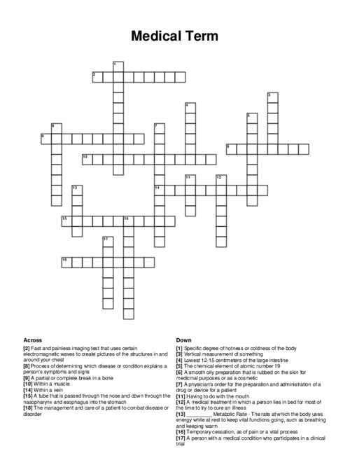 Medical Term Crossword Puzzle